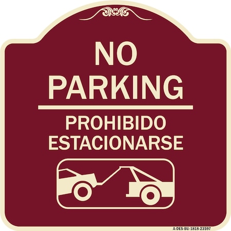 Signmission No Parking Prohibido Estacionarse W/ Car Tow Graphic Heavy-Gauge Alum Sign, 18" x 18", BU-1818-23597 A-DES-BU-1818-23597